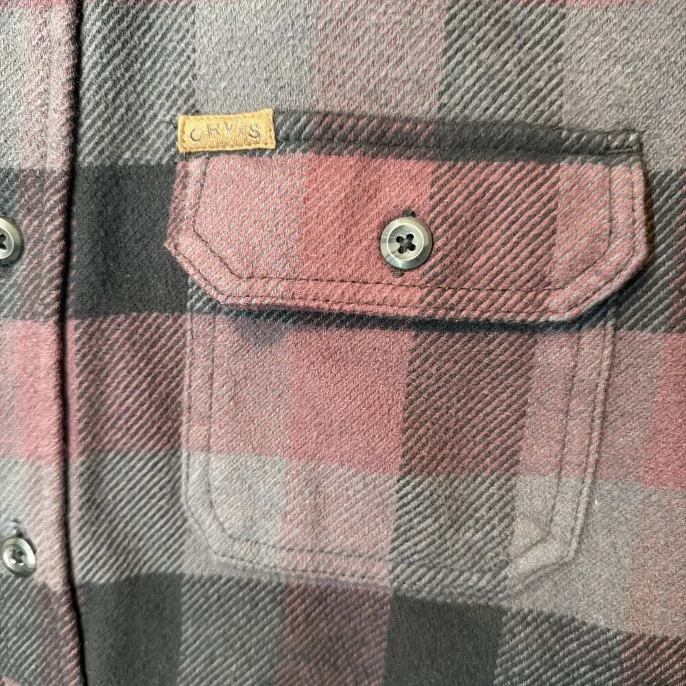 Orvis Big Bear Heavy Flannel Zinfandel Plaid Shacket Button Down L